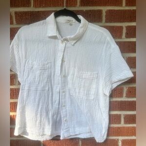 White cotton gauze Madewell button down top